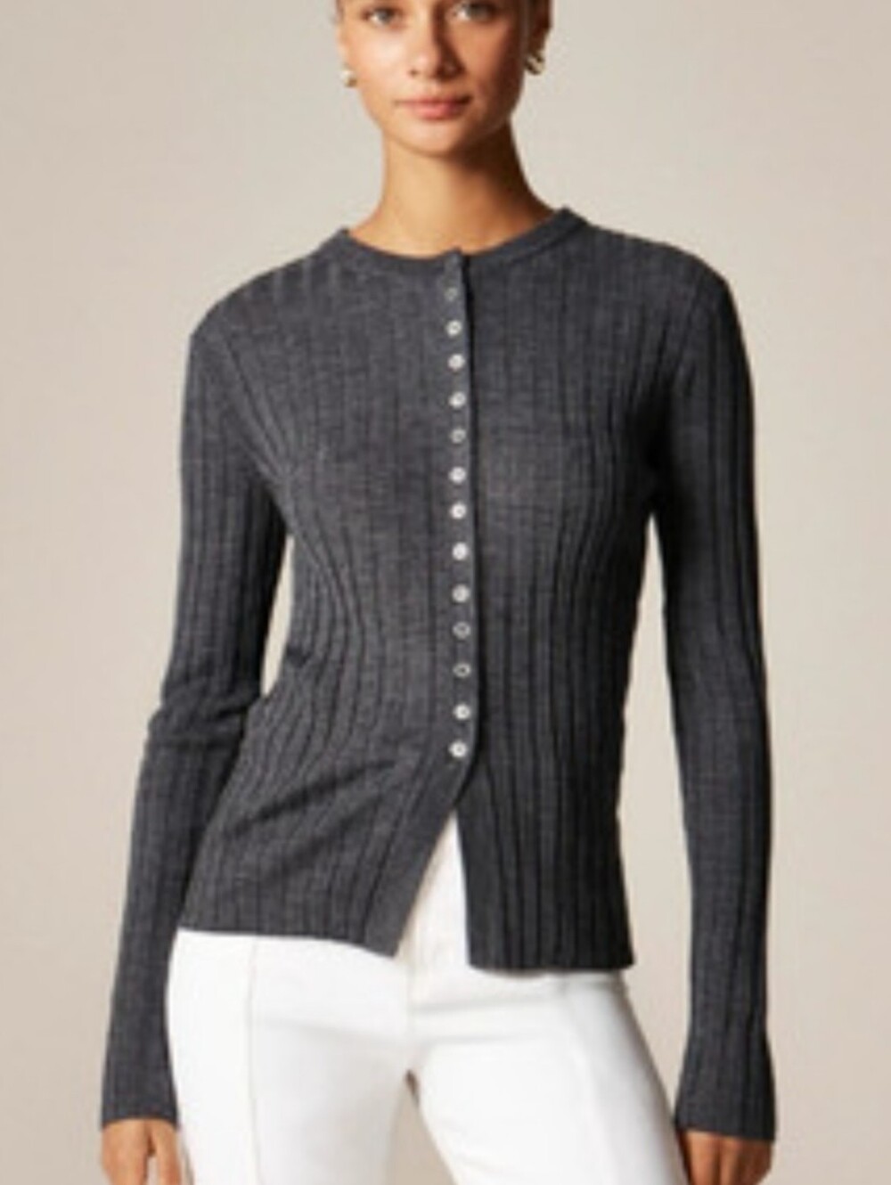 Merino Wool Wide Rib Cardigan - Picture 5 of 7
